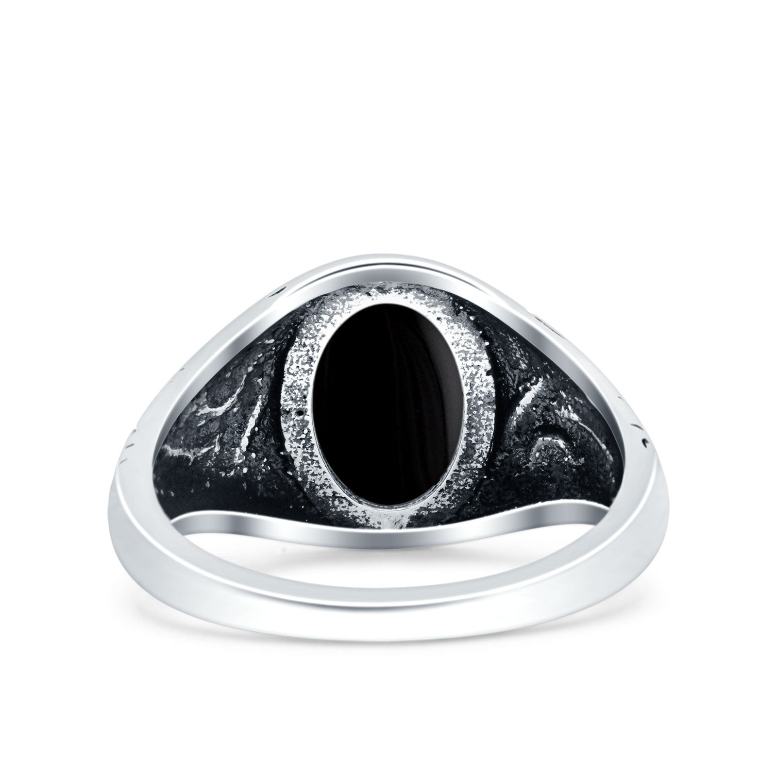 Filigree Vintage Style Lab Opal Ring Solid Oval Oxidized Simulated Black Onyx 925 Sterling Silver