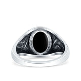 Filigree Vintage Style Lab Opal Ring Solid Oval Oxidized Simulated Black Onyx 925 Sterling Silver