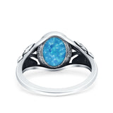 Petite Dainty Butterfly Lab Opal Ring Solid Oval Oxidized Lab Created Blue Opal 925 Sterling Silver