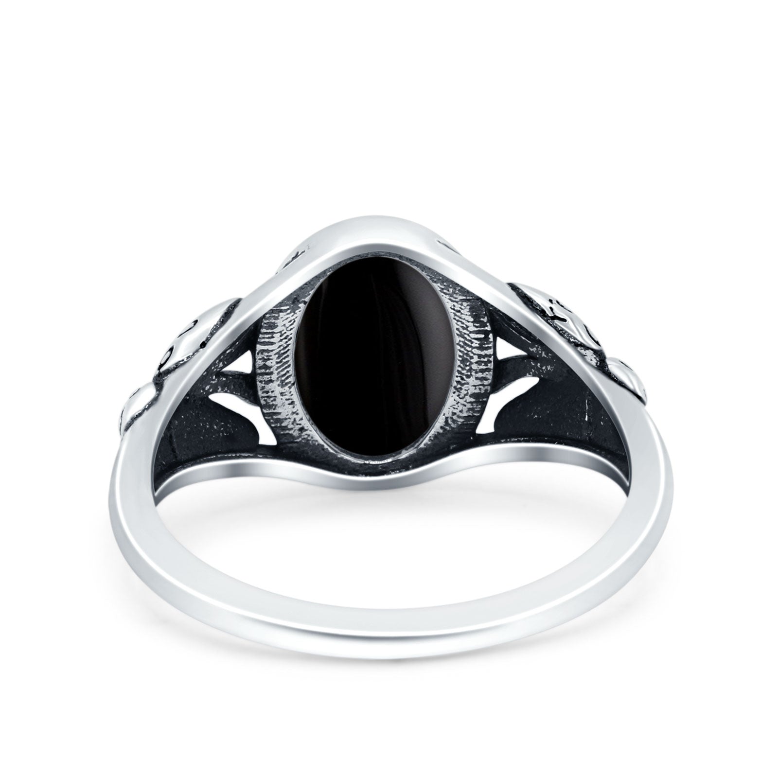 Petite Dainty Butterfly Lab Opal Ring Solid Oval Oxidized Simulated Black Onyx 925 Sterling Silver