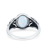 Petite Dainty Butterfly Lab Opal Ring Solid Oval Oxidized Lab Created White Opal 925 Sterling Silver