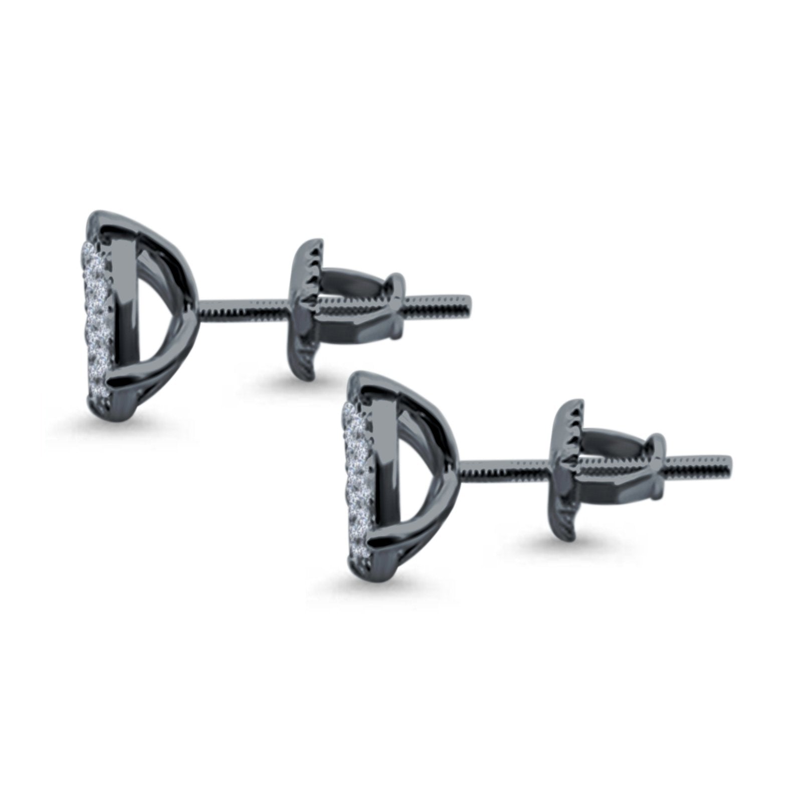 Hip Hop Stud Earrings Screwback Round Black Tone, Simulated CZ 925 Sterling Silver (10mm)