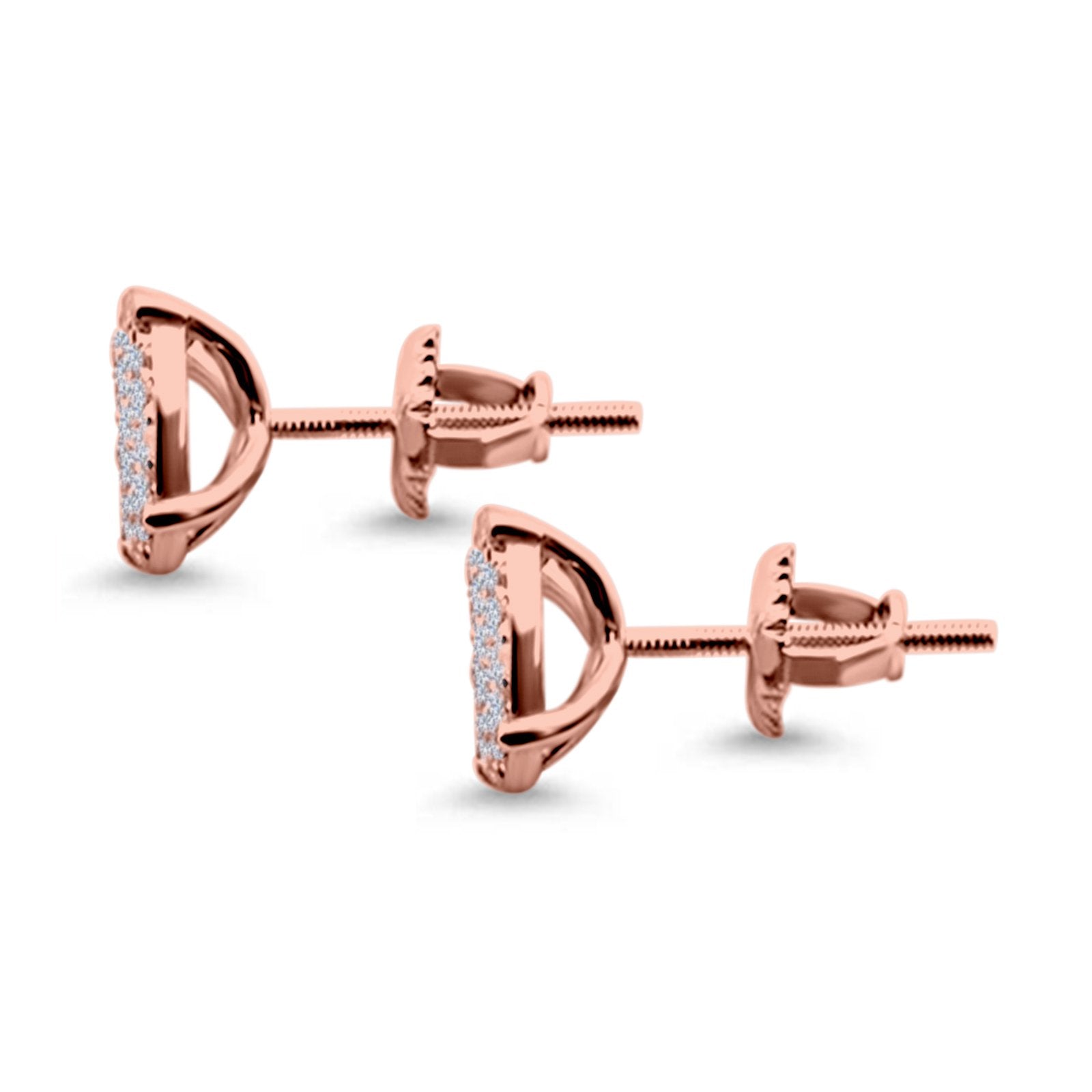 Hip Hop Stud Earrings Screwback Round Rose Tone, Simulated CZ 925 Sterling Silver (10mm)