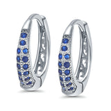 Eternity Huggie Hoop Earrings Channel Round Simulated Blue Sapphire CZ 925 Sterling Silver (14mm)