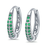 Eternity Huggie Hoop Earrings Channel Round Simulated Green Emerald CZ 925 Sterling Silver (14mm)