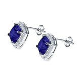 Cushion Cut Stud Earrings Simulated Blue Sapphire CZ 925 Sterling Silver