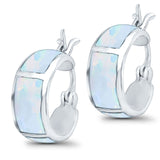 Hoop Huggies Earrings Irregular Shape Lab Created White Opal 925 Sterling Silver