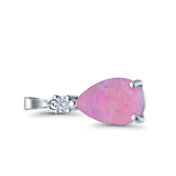 Pear Shape Lab Created Pink Opal Charm Pendant 925 Sterling Silver (21.5mm)