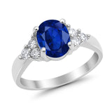 Solitaire Oval Three Stone Simulated Blue Sapphire CZ 925 Sterling Silver