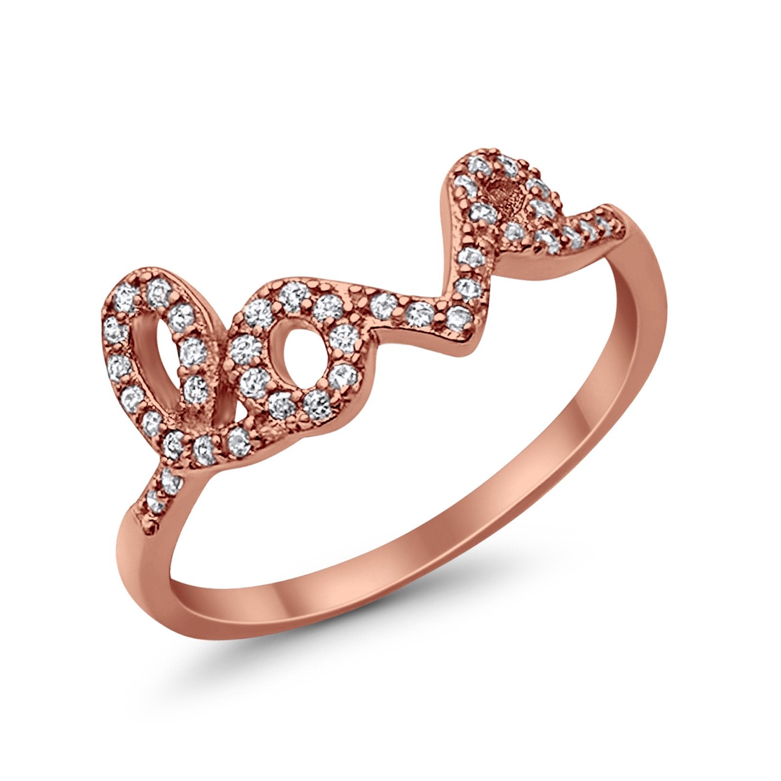 Wedding Engagement Eternity Love Ring Rose Tone, Simulated CZ 925 Sterling Silver