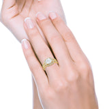 Halo Wedding Ring Princess Yellow Tone, Simulated Cubic Zirconia 925 Sterling Silver