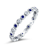 Full Eternity 2.5mm Wedding Stackable Band Ring Round Simulated Blue Sapphire Cubic Zirconia 925 Sterling Silver