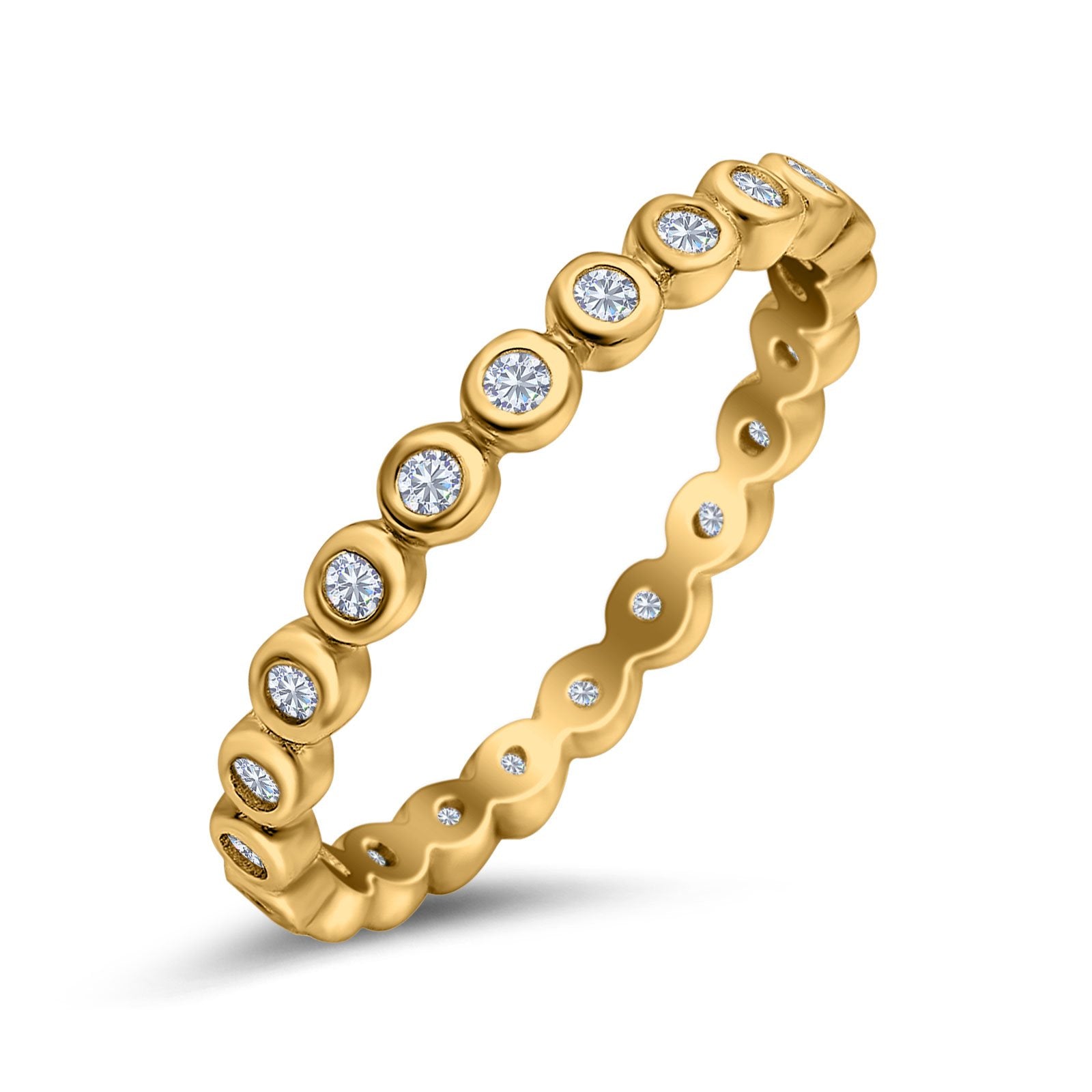 Full Eternity 2.5mm Wedding Stackable Band Ring Round Yellow Tone, Simulated CZ 925 Sterling Silver