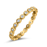 Full Eternity 2.5mm Wedding Stackable Band Ring Round Yellow Tone, Simulated CZ 925 Sterling Silver