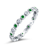 Full Eternity 2.5mm Wedding Stackable Band Ring Round Simulated Green Emerald CZ 925 Sterling Silver