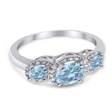 Three Stone Simulated Aquamarine CZ Wedding Ring 925 Sterling Silver