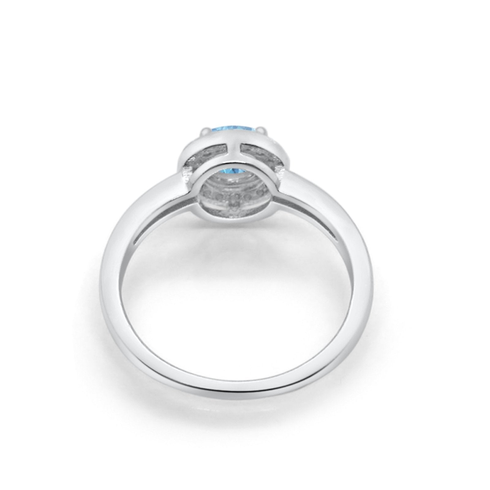 Halo Art Deco Engagement Ring Round Simulated Aquamarine CZ 925 Sterling Silver
