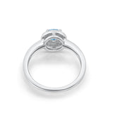 Halo Art Deco Engagement Ring Round Simulated Aquamarine CZ 925 Sterling Silver