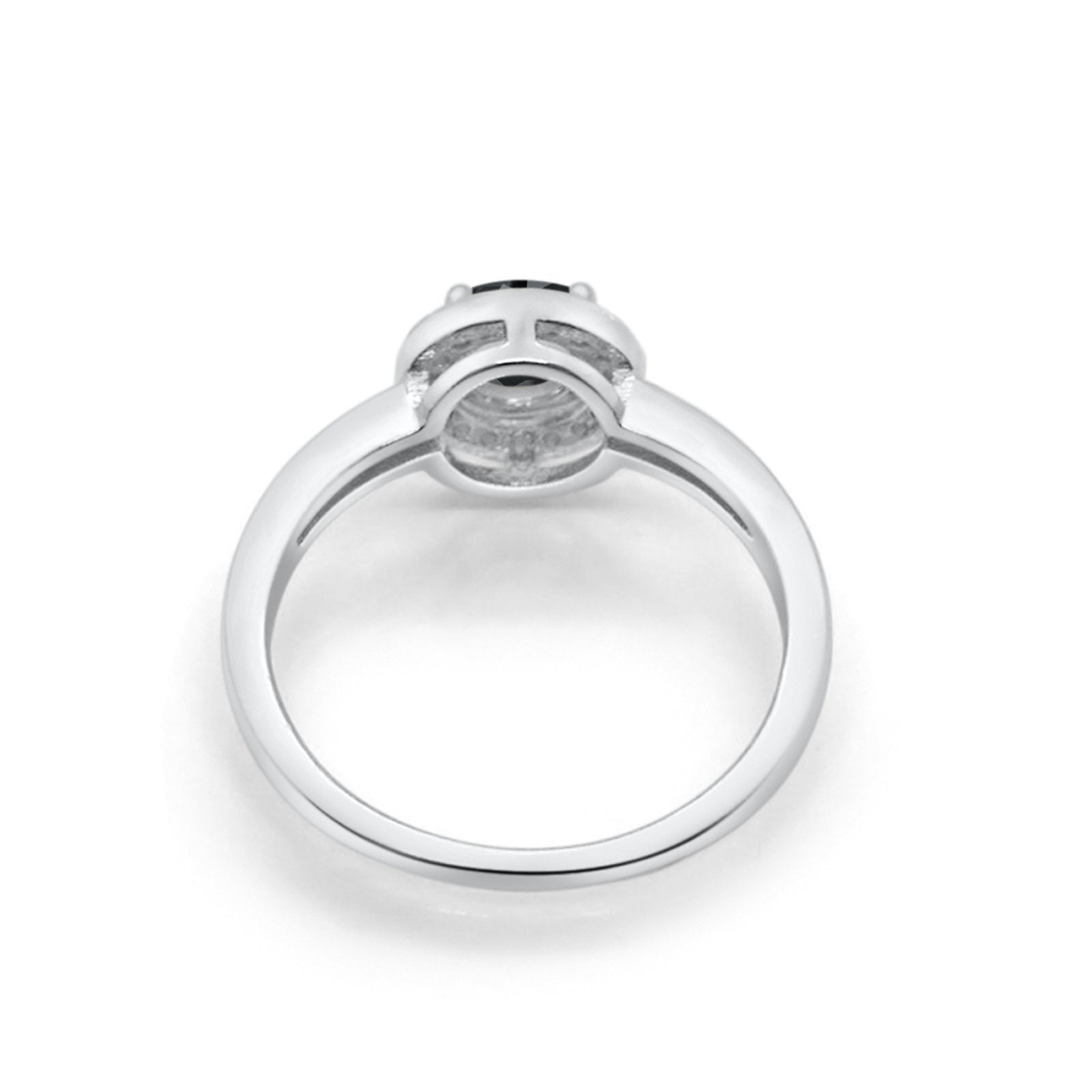 Halo Art Deco Engagement Ring Round Simulated Black CZ 925 Sterling Silver