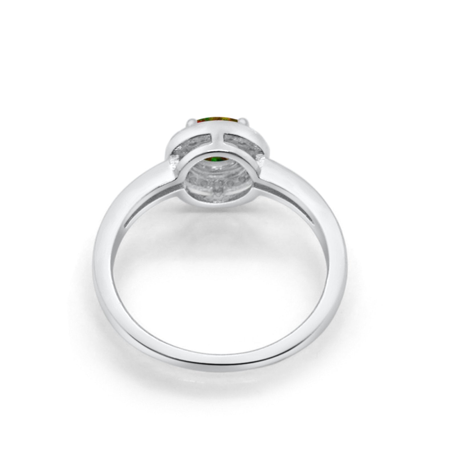 Halo Art Deco Engagement Ring Round Lab Created Black Opal 925 Sterling Silver