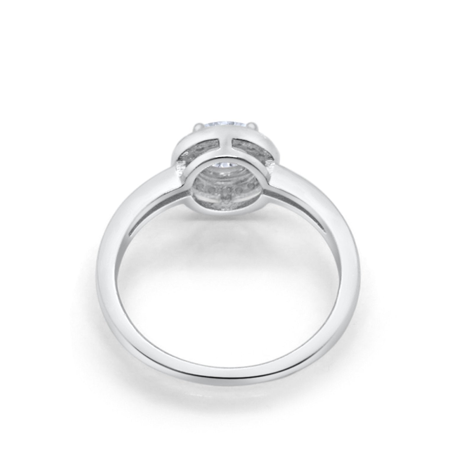 Halo Art Deco Engagement Ring Round Simulated Cubic Zirconia 925 Sterling Silver