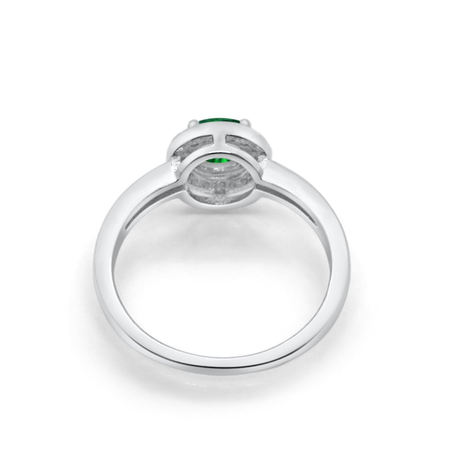 Halo Art Deco Engagement Ring Round Simulated Green Emerald CZ 925 Sterling Silver
