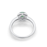 Halo Art Deco Engagement Ring Round Simulated Green Emerald CZ 925 Sterling Silver