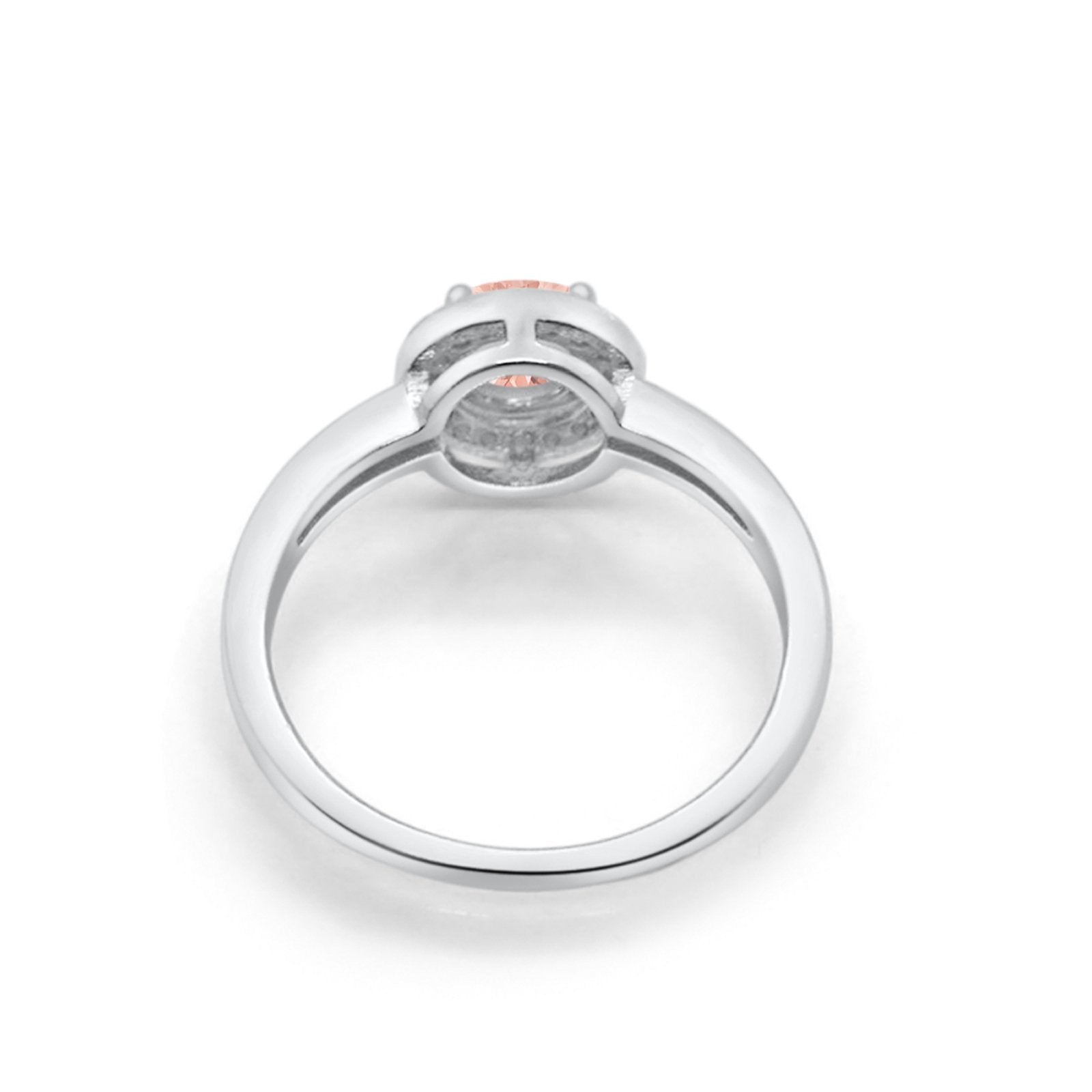 Halo Art Deco Engagement Ring Round Simulated Morganite CZ 925 Sterling Silver