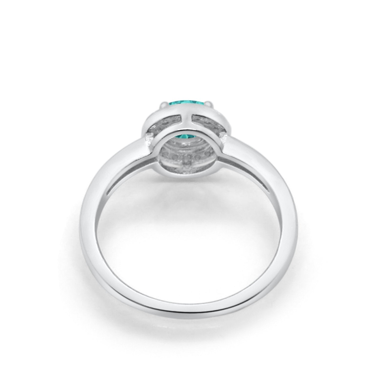 Halo Art Deco Engagement Ring Round Simulated Paraiba Tourmaline CZ 925 Sterling Silver