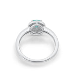 Halo Art Deco Engagement Ring Round Simulated Paraiba Tourmaline CZ 925 Sterling Silver