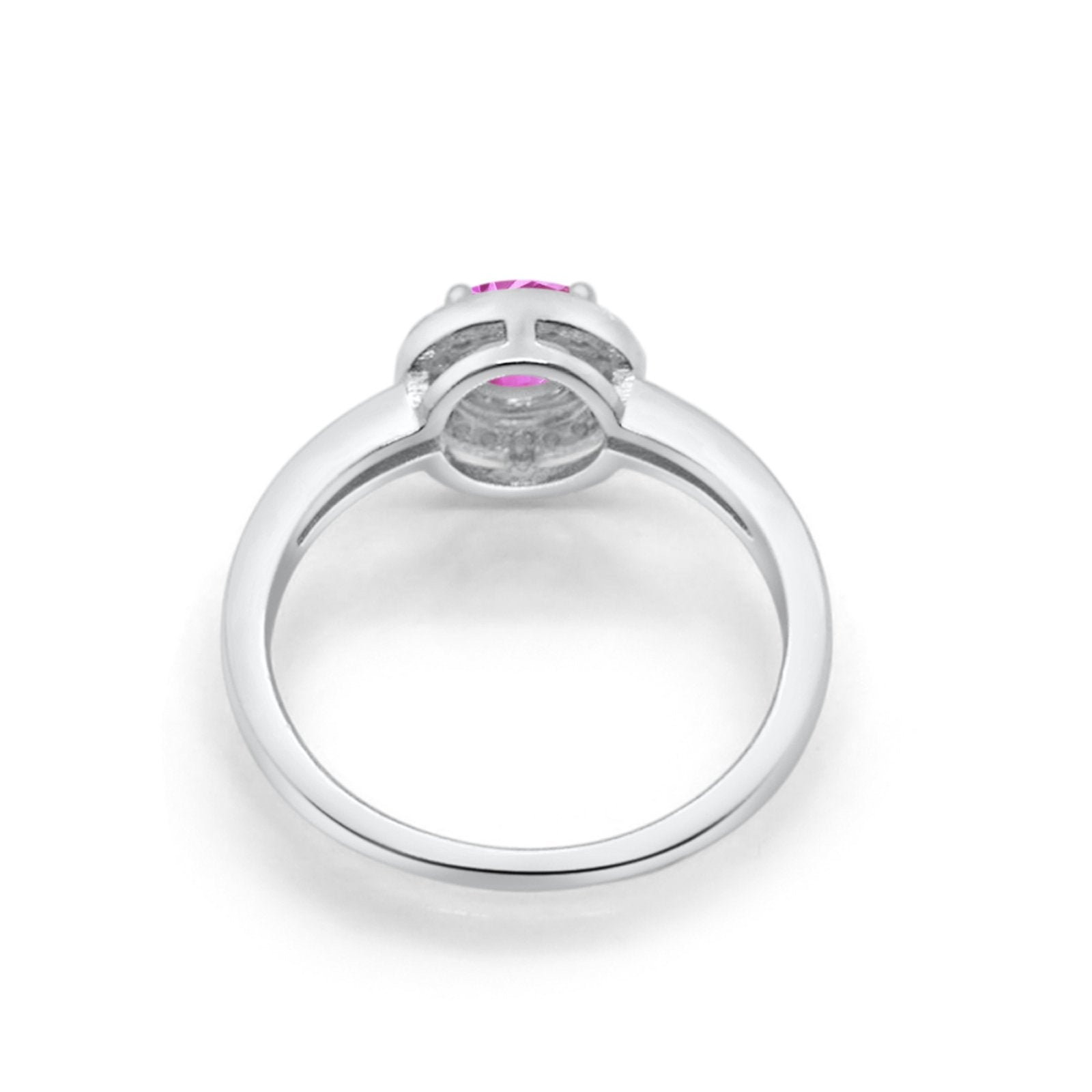 Halo Art Deco Engagement Ring Round Simulated Pink CZ 925 Sterling Silver