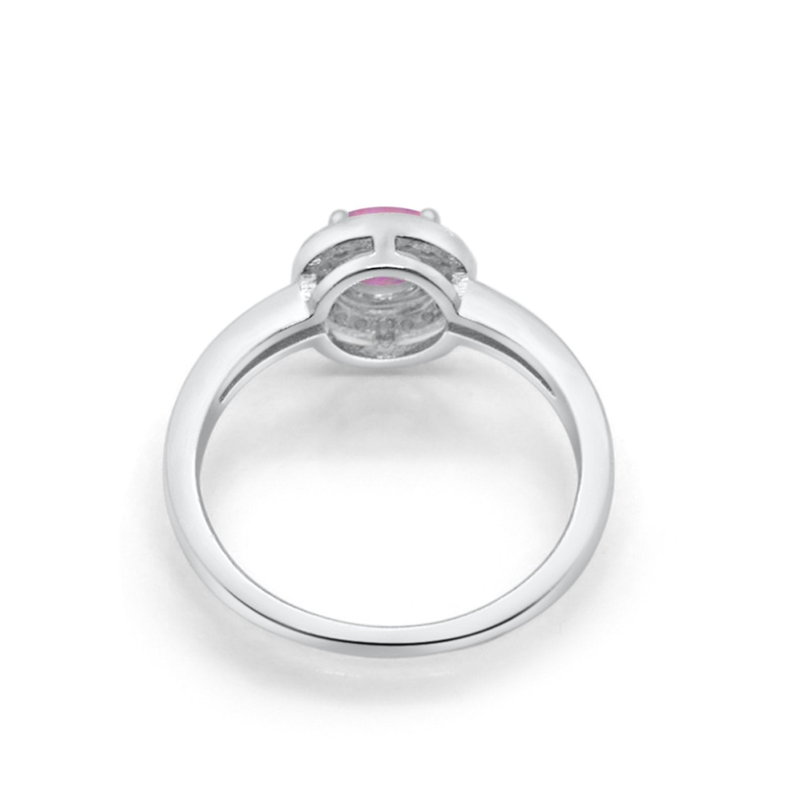 Halo Art Deco Engagement Ring Round Lab Created Pink Opal 925 Sterling Silver
