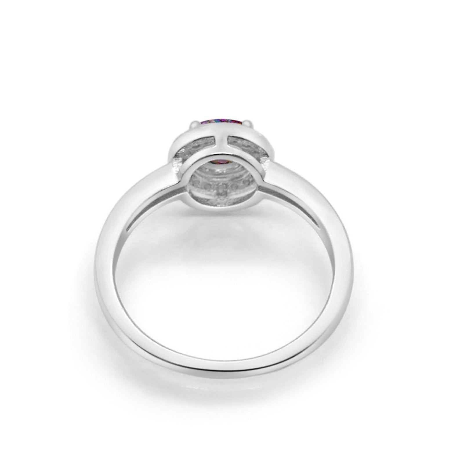 Halo Art Deco Engagement Ring Round Simulated Rainbow CZ 925 Sterling Silver