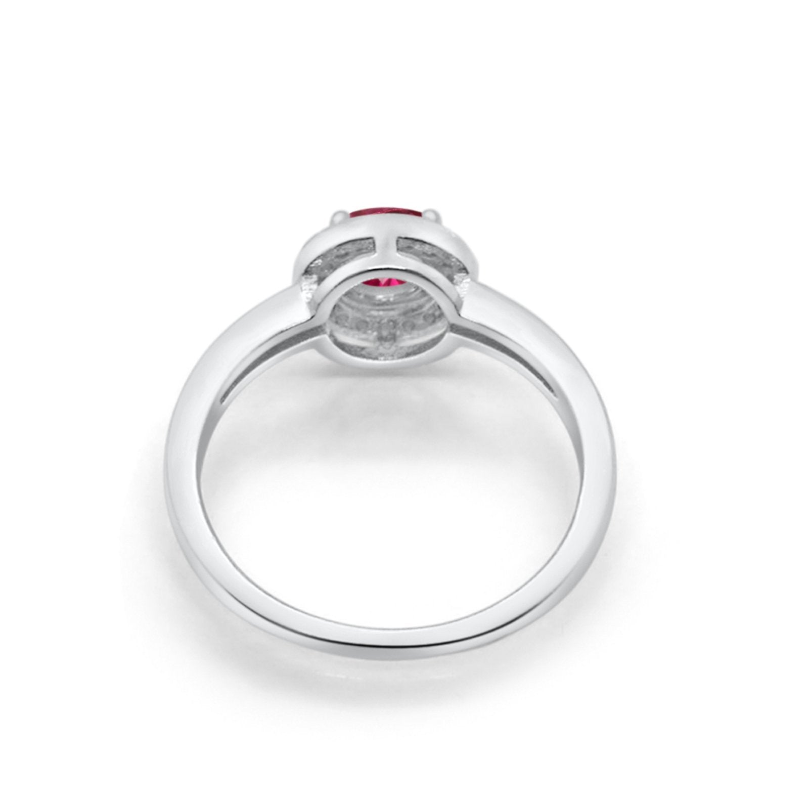 Halo Art Deco Engagement Ring Round Simulated Ruby CZ 925 Sterling Silver