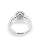 Halo Art Deco Engagement Ring Round Simulated Ruby CZ 925 Sterling Silver