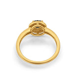 Halo Art Deco Engagement Ring Round Yellow Tone, Simulated Black CZ 925 Sterling Silver
