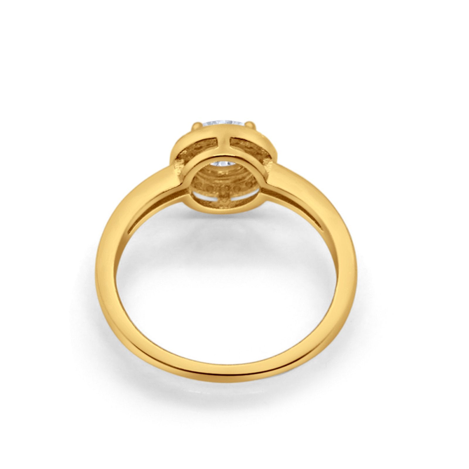 Halo Art Deco Engagement Ring Round Yellow Tone, Simulated Cubic Zirconia 925 Sterling Silver