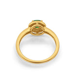 Halo Art Deco Engagement Ring Round Yellow Tone, Simulated Green Emerald CZ 925 Sterling Silver