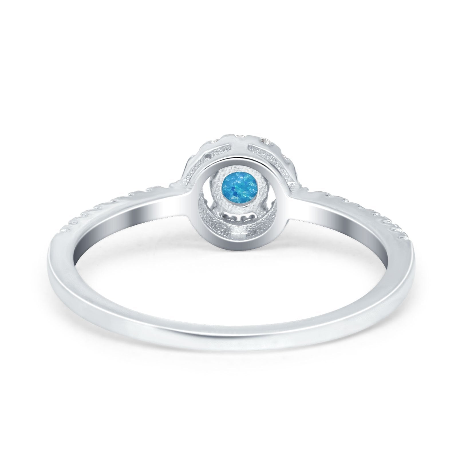 Petite Dainty Halo Ring Round Lab Created Blue Opal 925 Sterling Silver