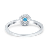 Petite Dainty Halo Ring Round Lab Created Blue Opal 925 Sterling Silver