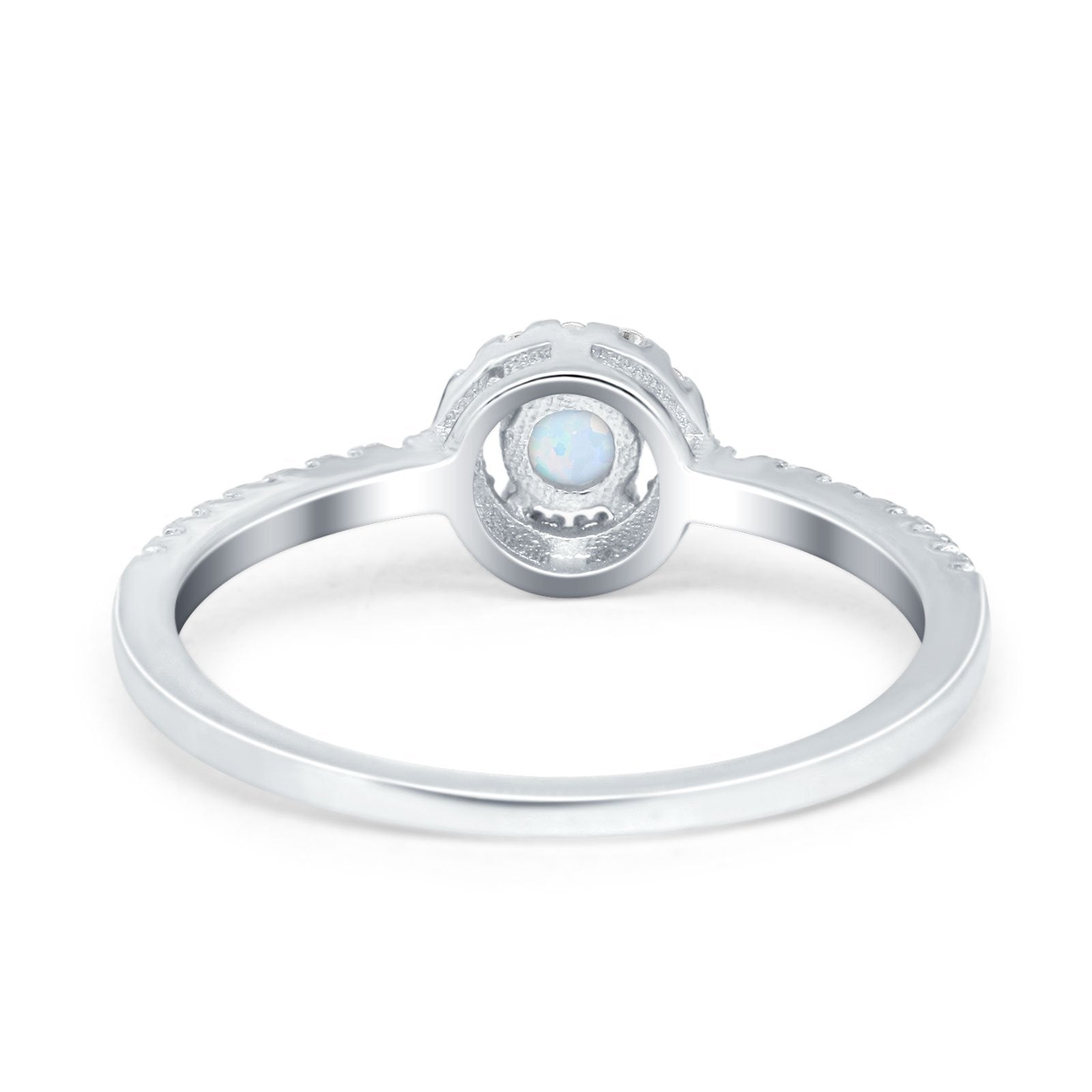 Petite Dainty Halo Ring Round Lab Created White Opal 925 Sterling Silver