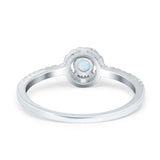 Petite Dainty Halo Ring Round Lab Created White Opal 925 Sterling Silver