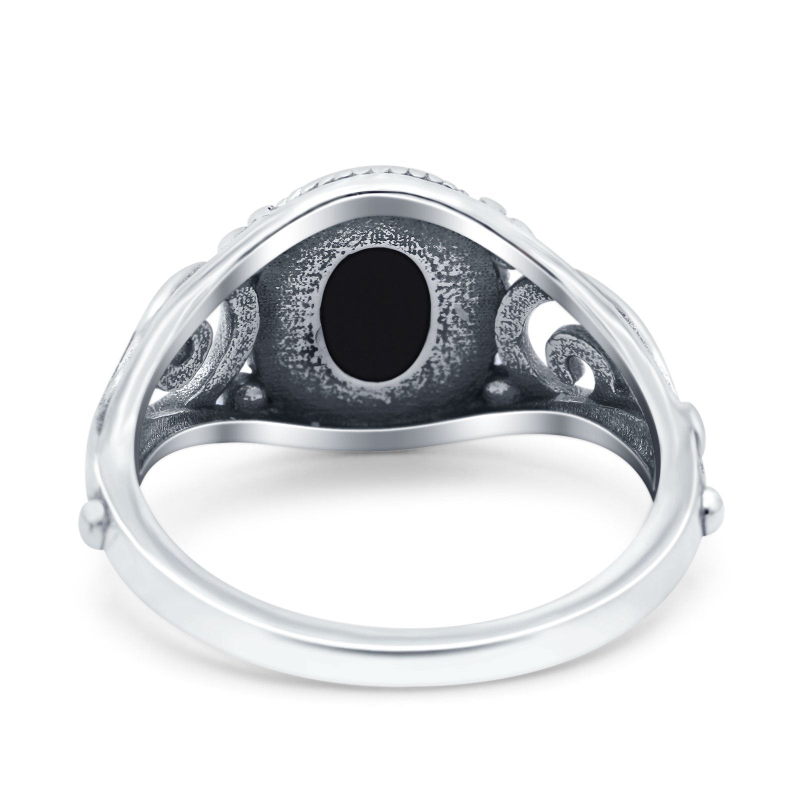 Solitaire Halo Wedding Engagement Ring Oval Simulated Black Onyx 925 Sterling Silver