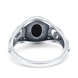 Solitaire Halo Wedding Engagement Ring Oval Simulated Black Onyx 925 Sterling Silver