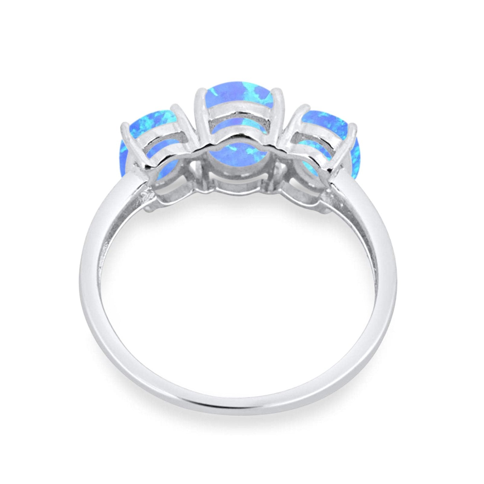 3-Stone Oval Lab Created Blue Opal Fashion Ring 925 Sterling Silver