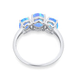 3-Stone Oval Lab Created Blue Opal Fashion Ring 925 Sterling Silver
