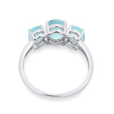 3-Stone Oval Simulated Larimar Fashion Ring 925 Sterling Silver
