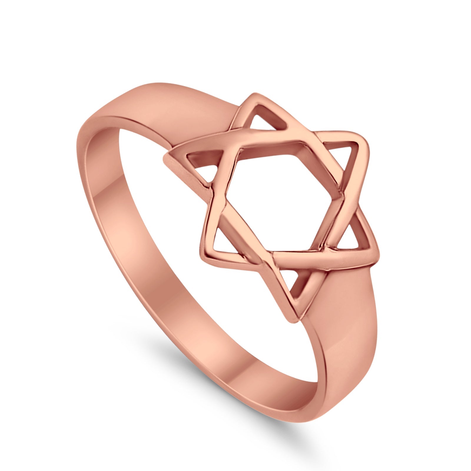 Jewish Star Ring Rose Tone Star of David Judaism Band 925 Sterling Silver