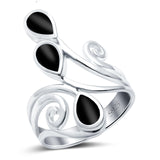 Fashion Teardrop Pear Swirl Spiral Ring Simulated Black Onyx 925 Sterling Silver