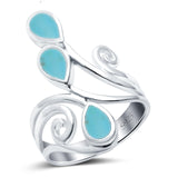 Fashion Teardrop Pear Swirl Spiral Ring Simulated Turquoise 925 Sterling Silver